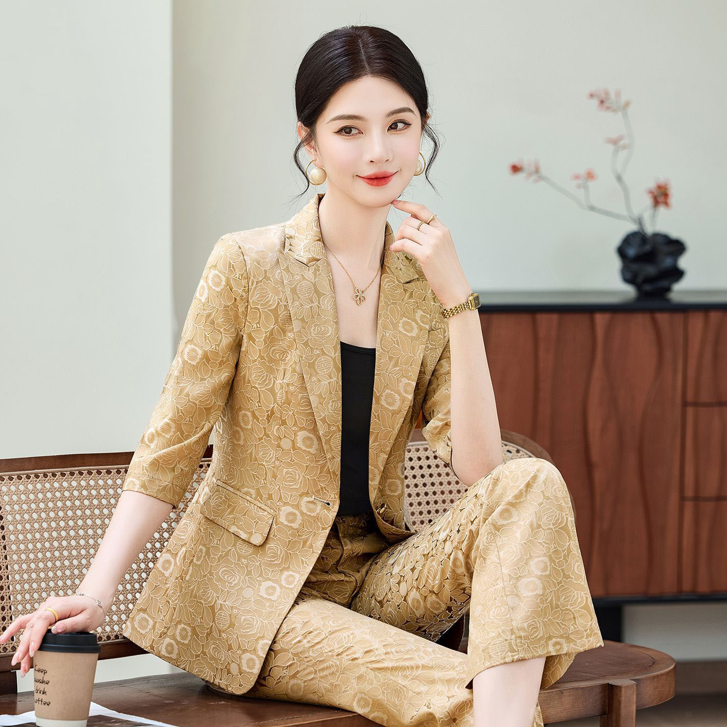 Women Formal Wear Trousers - Traje Profesional de Media Manga Color