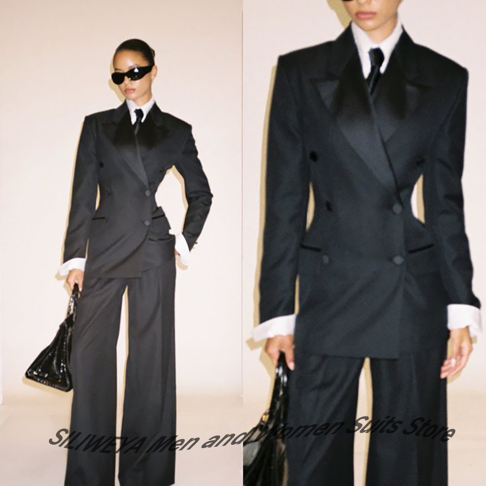 Women Formal Wear Shirts - Traje profesional negro de doble botonadura