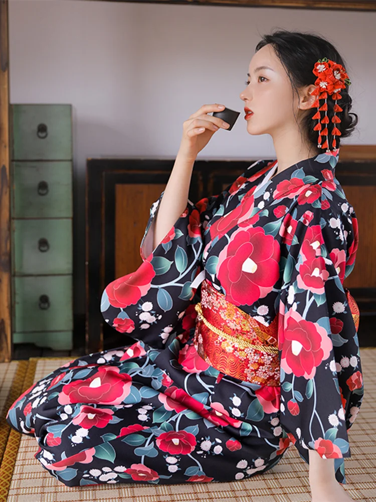 Japanese Women Formal Wear - Vestido largo con estampado Floral para
