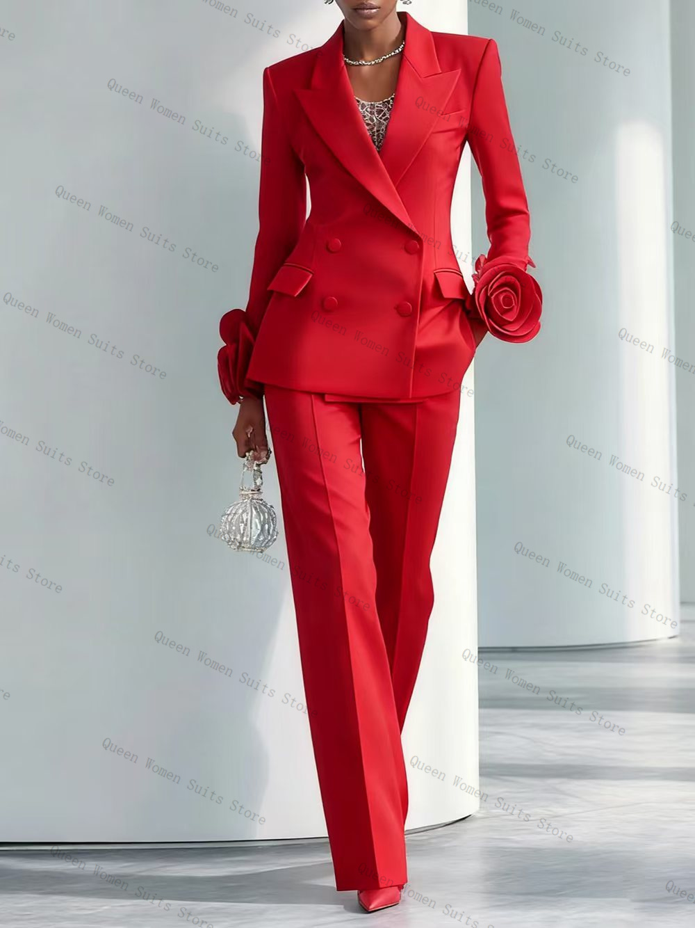 Women Formal Wear Trousers - Conjunto de traje rojo de lujo