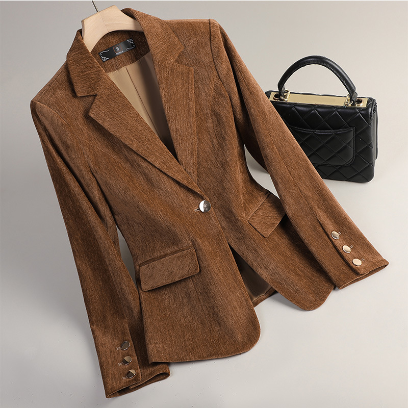 Formal Winter Wear Women Jacket - Blazer de terciopelo amarillo dorado para