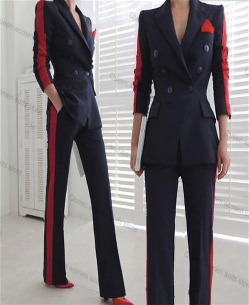 Women Formal Wear Trousers - Conjunto de traje rojo y negro