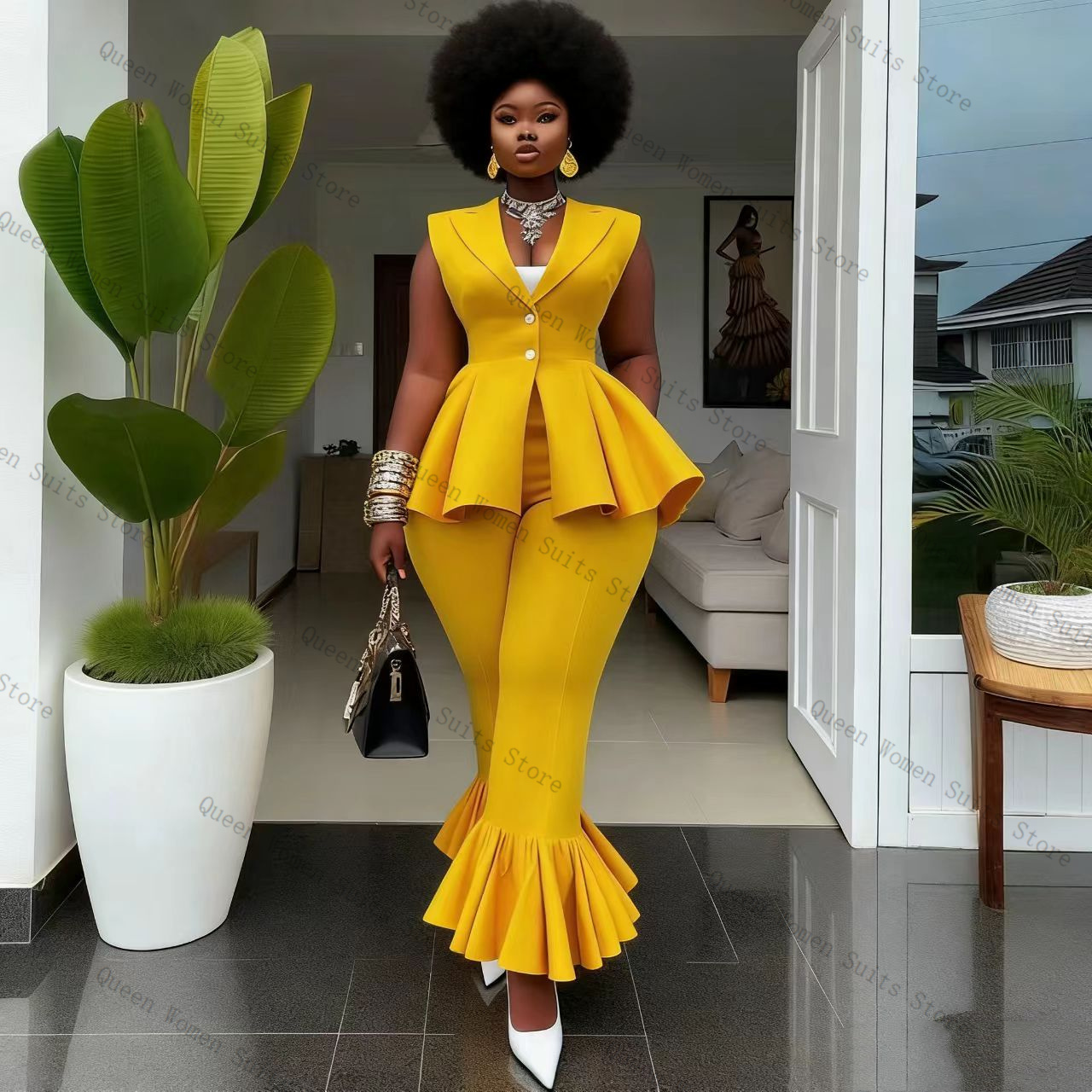 Women Formal Wear Trousers - Conjunto de Pantalones de Traje Amarillo