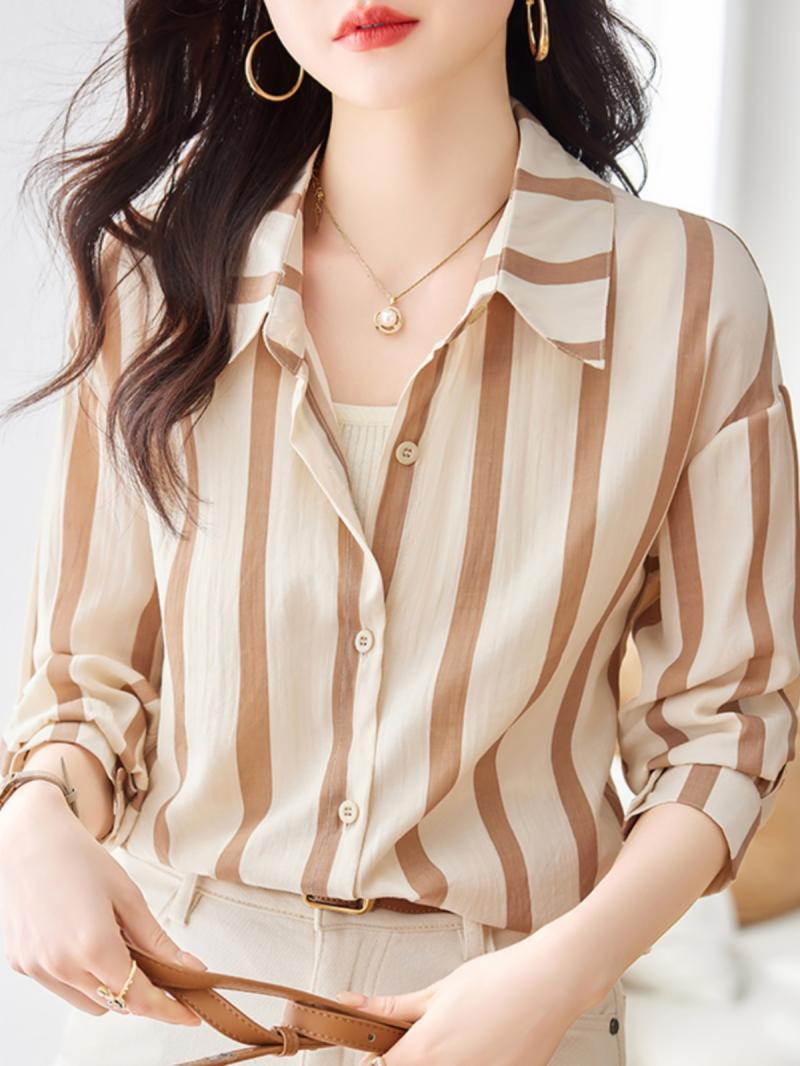 Women Formal Wear Shirts - Camisa de manga larga a rayas