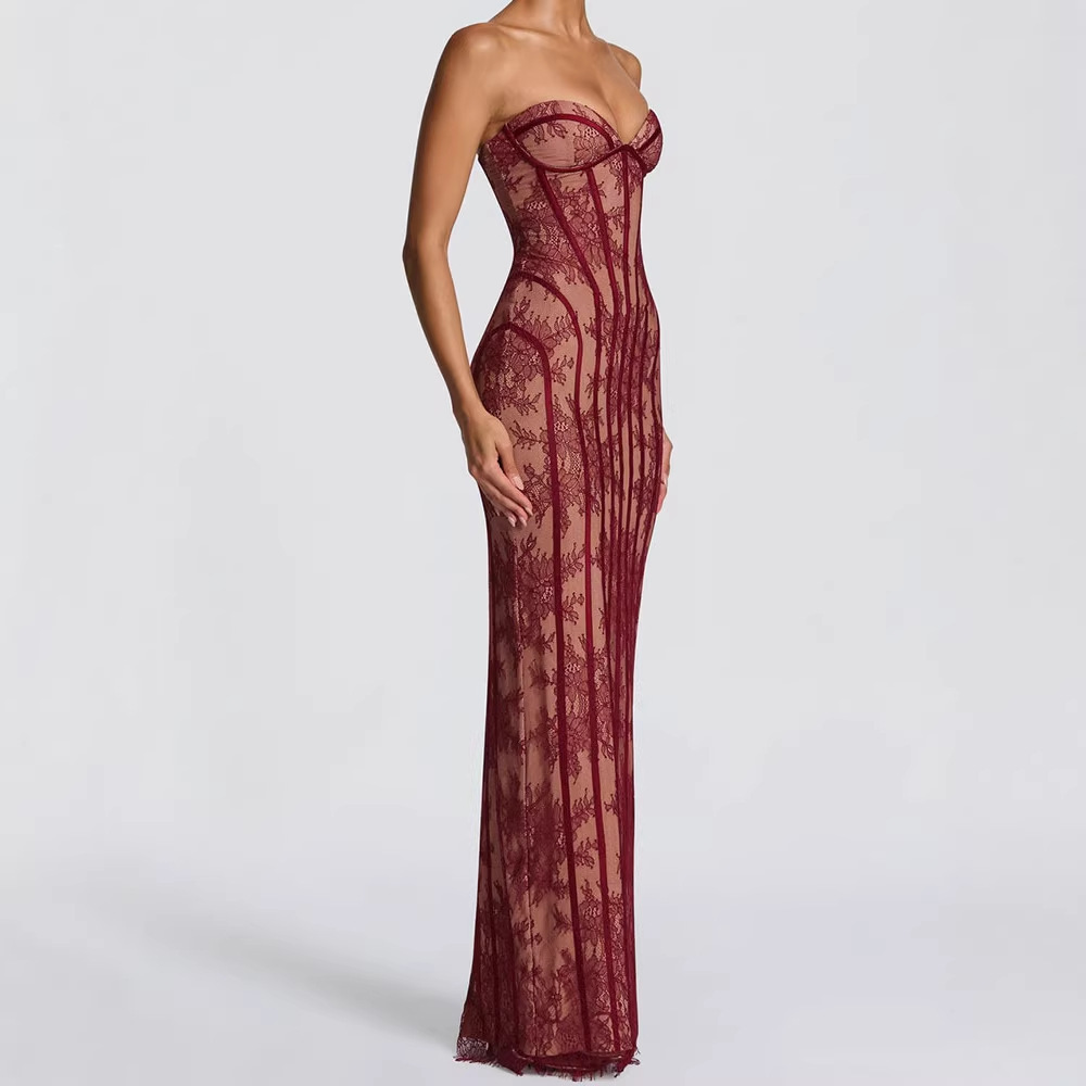 Formal Women'S Wear - Vestido Maxi Ajustado sin Tirantes para