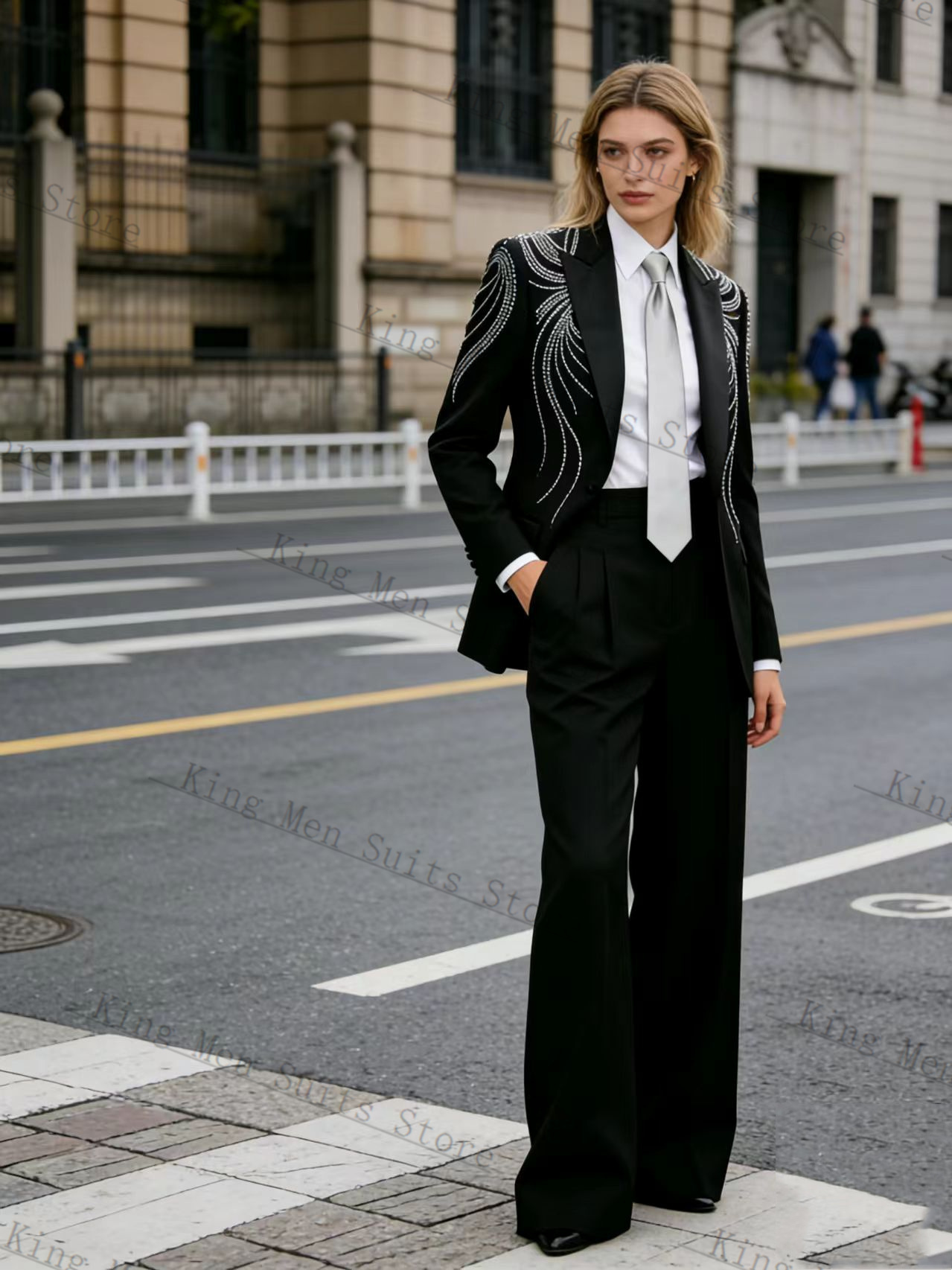 Conjunto de traje negro para m - Women Formal Wear Trousers reseña y precio