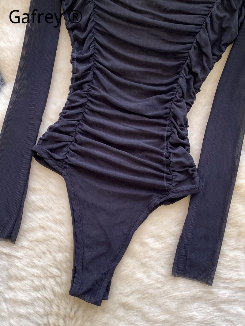Body de malla gris sexy frunci - Turtleneck Bodysuit Office reseña y precio