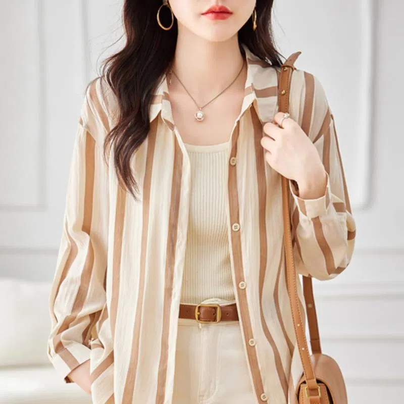 Camisa de manga larga a rayas  - Women Formal Wear Shirts reseña y precio