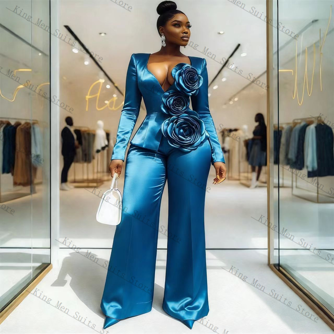 Conjunto de Traje Azul Satinad - Women Formal Wear Trousers reseña y precio